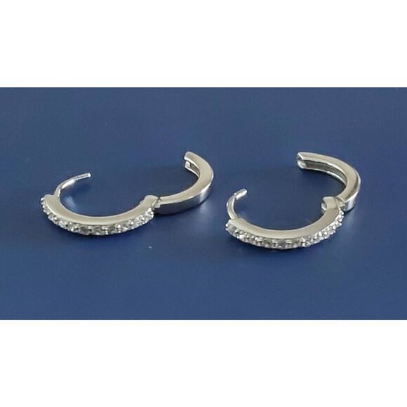 New~Sterling Silver Channel Set Sim Diamond Channel Set Huggie Hoop Earrings - Picture 5 of 5